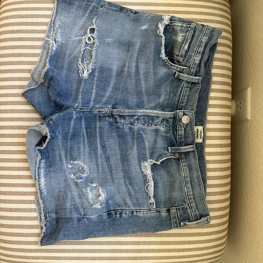 Citizens Of Humanity Light Blue Distressed Denim Jean shorts